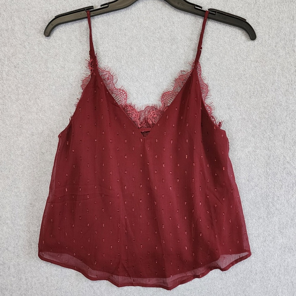 Blu Pepper Burgundy Lace Trim Clip Dot Cami Top Small Coquette Y2K Fairycore